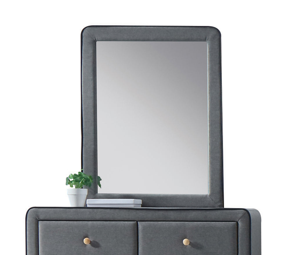 English Elm Valda Light Gray Fabric Mirror with Black Welt Trim — Modern Upholstered Frame, Sleek Bevel-Free Reflective Surface B2726P261220