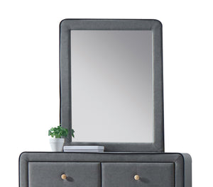 English Elm Valda Light Gray Fabric Mirror with Black Welt Trim — Modern Upholstered Frame, Sleek Bevel-Free Reflective Surface B2726P261220