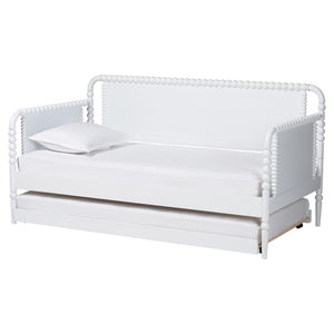 Baxton Studio Baxton Studio Lucera Bobbin Daybed with Rolling Trundle - Timeless Wooden Sofa Bed for Guests & Relaxation White MG0110-4-White-Daybed/T
