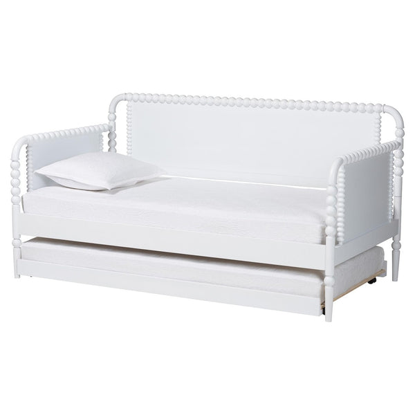 Baxton Studio Baxton Studio Lucera Bobbin Daybed with Rolling Trundle - Timeless Wooden Sofa Bed for Guests & Relaxation White MG0110-4-White-Daybed/T