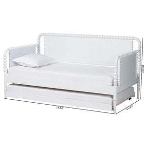 Baxton Studio Baxton Studio Lucera Bobbin Daybed with Rolling Trundle - Timeless Wooden Sofa Bed for Guests & Relaxation White MG0110-4-White-Daybed/T