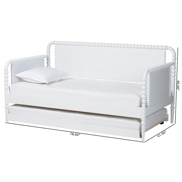 Baxton Studio Baxton Studio Lucera Bobbin Daybed with Rolling Trundle - Timeless Wooden Sofa Bed for Guests & Relaxation White MG0110-4-White-Daybed/T
