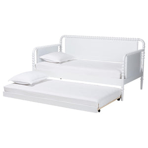 Baxton Studio Baxton Studio Lucera Bobbin Daybed with Rolling Trundle - Timeless Wooden Sofa Bed for Guests & Relaxation White MG0110-4-White-Daybed/T