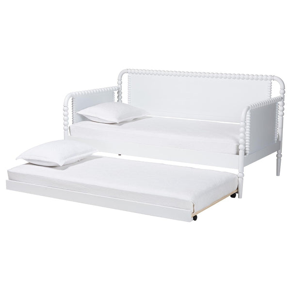 Baxton Studio Baxton Studio Lucera Bobbin Daybed with Rolling Trundle - Timeless Wooden Sofa Bed for Guests & Relaxation White MG0110-4-White-Daybed/T