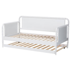 Baxton Studio Baxton Studio Lucera Bobbin Daybed with Rolling Trundle - Timeless Wooden Sofa Bed for Guests & Relaxation White MG0110-4-White-Daybed/T