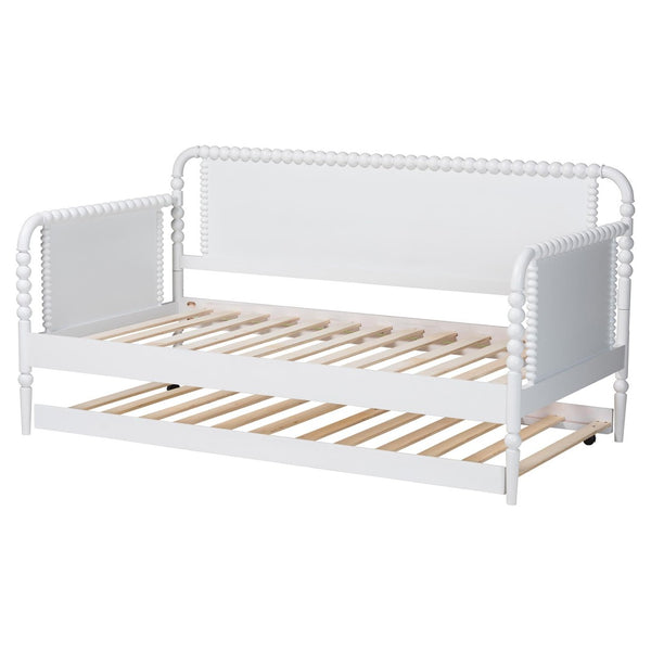 Baxton Studio Baxton Studio Lucera Bobbin Daybed with Rolling Trundle - Timeless Wooden Sofa Bed for Guests & Relaxation White MG0110-4-White-Daybed/T
