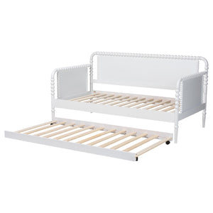 Baxton Studio Baxton Studio Lucera Bobbin Daybed with Rolling Trundle - Timeless Wooden Sofa Bed for Guests & Relaxation White MG0110-4-White-Daybed/T