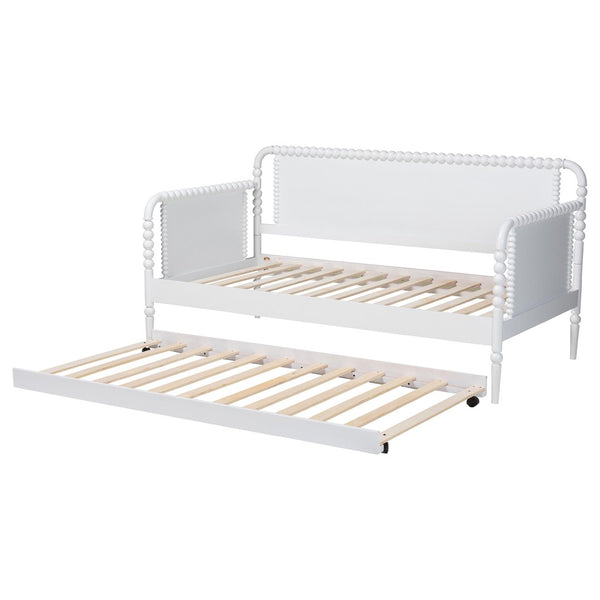 Baxton Studio Baxton Studio Lucera Bobbin Daybed with Rolling Trundle - Timeless Wooden Sofa Bed for Guests & Relaxation White MG0110-4-White-Daybed/T
