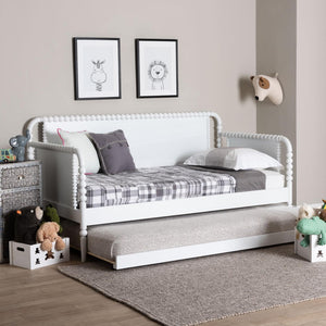 Baxton Studio Baxton Studio Lucera Bobbin Daybed with Rolling Trundle - Timeless Wooden Sofa Bed for Guests & Relaxation White MG0110-4-White-Daybed/T