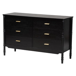 Baxton Studio Baxton Studio Marisela 4-Piece Bedroom Set - Modern Canopy Bed with Rattan Headboard & Dresser Queen Jabari-Black-Queen 4PC Bedroom Set