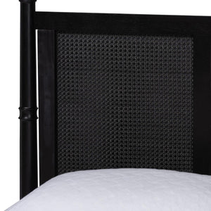 Baxton Studio Baxton Studio Marisela 4-Piece Bedroom Set - Modern Canopy Bed with Rattan Headboard & Dresser Queen Jabari-Black-Queen 4PC Bedroom Set