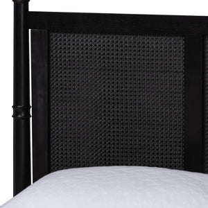 Baxton Studio Baxton Studio Marisela 4-Piece Bedroom Set - Elegant Canopy Bed, Rattan Headboard & Modern Furniture Queen Abeni-Black-Queen 4PC Bedroom Set