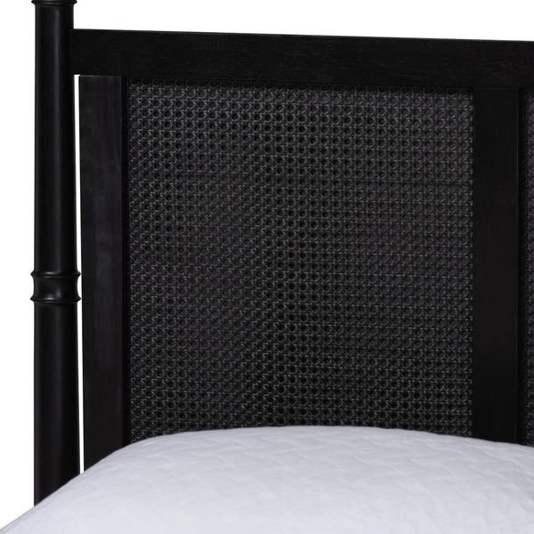 Baxton Studio Baxton Studio Marisela 4-Piece Bedroom Set - Elegant Canopy Bed, Rattan Headboard & Modern Furniture Queen Abeni-Black-Queen 4PC Bedroom Set