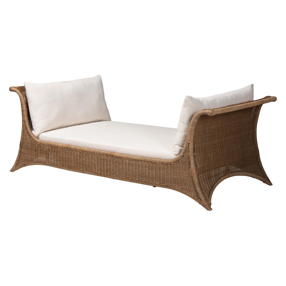 Baxton Studio bali Kalisha Natural Rattan Daybed with Cushions - Handcrafted Coastal Boho Indoor Lounge Sofa Kalisha-Grey/Rattan-Daybed