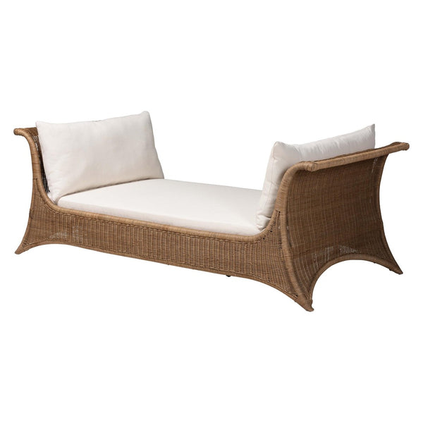 Baxton Studio bali Kalisha Natural Rattan Daybed with Cushions - Handcrafted Coastal Boho Indoor Lounge Sofa Kalisha-Grey/Rattan-Daybed