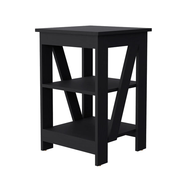 English Elm Wenge Modern Side Table with 2 Shelves — Engineered Wood Accent End Table for Living Room Storage and Display (23.8" H) B062P193656