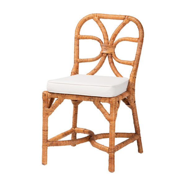 Baxton Studio bali Alondra Handwoven Rattan Dining Chair - Coastal Boho Side Chair with Removable Cushion, Versatile Comfort for Modern Spaces Alondra-Light Honey/Rattan-No Arm-Cushion-DC