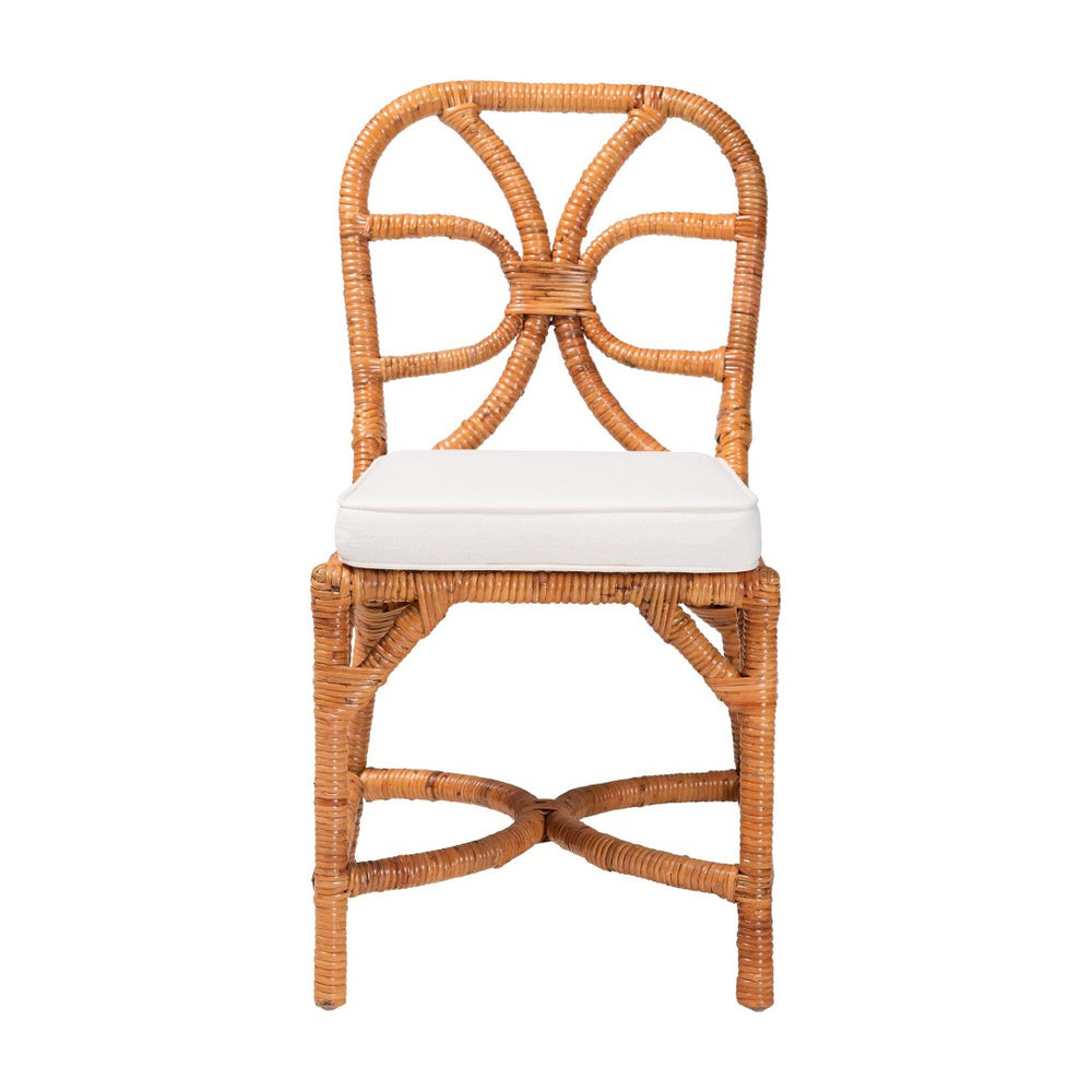 Baxton Studio bali Alondra Handwoven Rattan Dining Chair - Coastal Boho Side Chair with Removable Cushion, Versatile Comfort for Modern Spaces Alondra-Light Honey/Rattan-No Arm-Cushion-DC