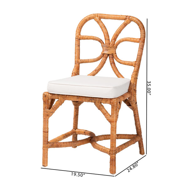 Baxton Studio bali Alondra Handwoven Rattan Dining Chair - Coastal Boho Side Chair with Removable Cushion, Versatile Comfort for Modern Spaces Alondra-Light Honey/Rattan-No Arm-Cushion-DC