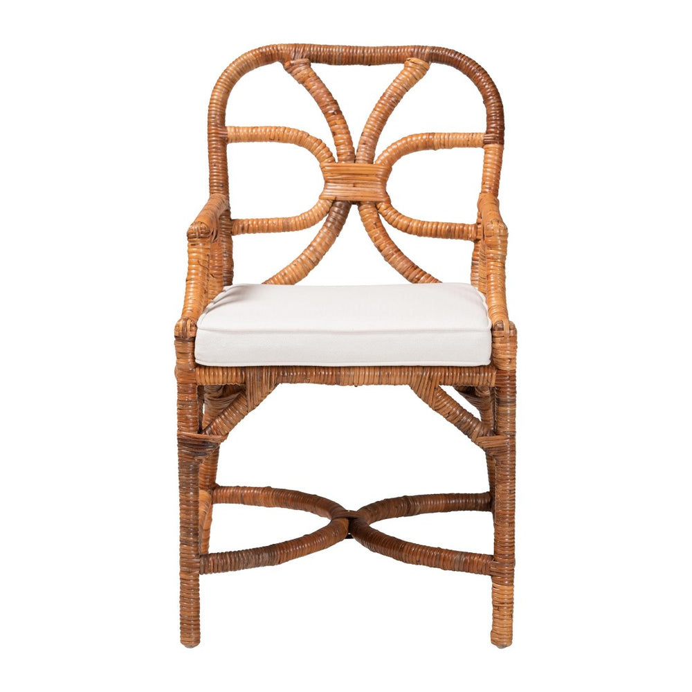 Baxton Studio bali Alondra Handwoven Rattan Dining Chair - Coastal Boho Accent Chair with Removable Cushion, Ready to Use Alondra-Light Honey/Rattan-Arm-Cushion-DC