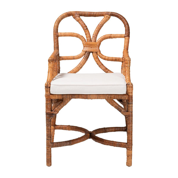 Baxton Studio bali Alondra Handwoven Rattan Dining Chair - Coastal Boho Accent Chair with Removable Cushion, Ready to Use Alondra-Light Honey/Rattan-Arm-Cushion-DC