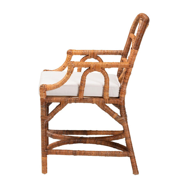 Baxton Studio bali Alondra Handwoven Rattan Dining Chair - Coastal Boho Accent Chair with Removable Cushion, Ready to Use Alondra-Light Honey/Rattan-Arm-Cushion-DC