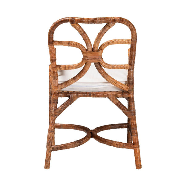 Baxton Studio bali Alondra Handwoven Rattan Dining Chair - Coastal Boho Accent Chair with Removable Cushion, Ready to Use Alondra-Light Honey/Rattan-Arm-Cushion-DC