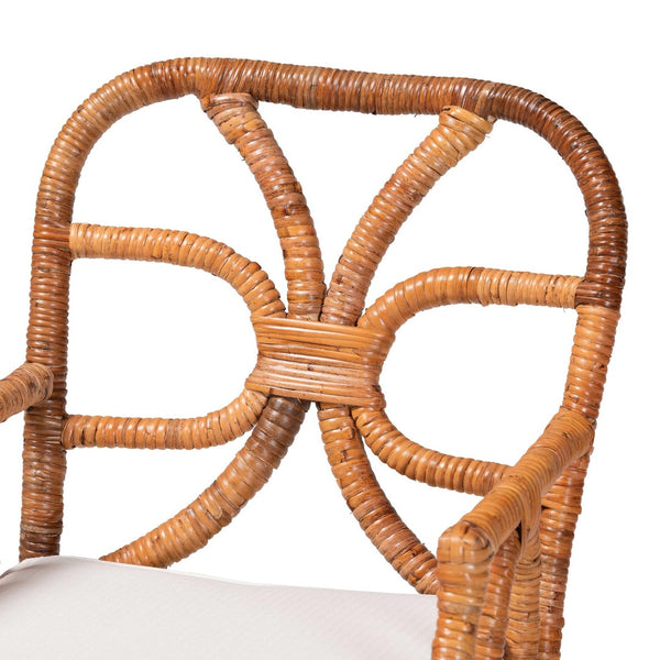 Baxton Studio bali Alondra Handwoven Rattan Dining Chair - Coastal Boho Accent Chair with Removable Cushion, Ready to Use Alondra-Light Honey/Rattan-Arm-Cushion-DC
