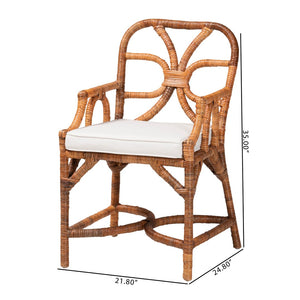 Baxton Studio bali Alondra Handwoven Rattan Dining Chair - Coastal Boho Accent Chair with Removable Cushion, Ready to Use Alondra-Light Honey/Rattan-Arm-Cushion-DC