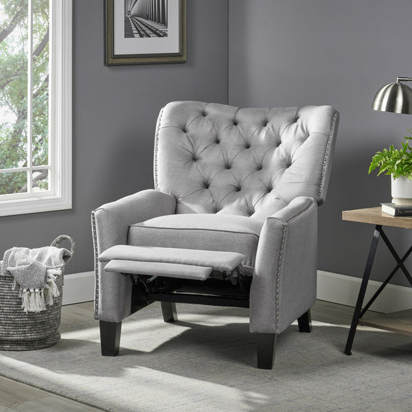 English Elm Christopher Knight Home® - Modern Light Grey Fabric Push Back Recliner with Rivet Accents, Ergonomic Support, Plush Cushioning for Living Room Comfort 61370.00LGRY
