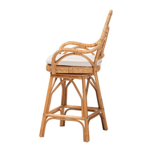 Baxton Studio bali Adam Handwoven Rattan Swivel Counter Stool with Cushion - Coastal Chic Bar Chair for Kitchen Use Adam-Light Honey/Rattan-Swivel-Cushion-CS