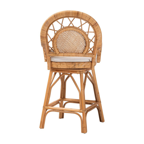 Baxton Studio bali Adam Handwoven Rattan Swivel Counter Stool with Cushion - Coastal Chic Bar Chair for Kitchen Use Adam-Light Honey/Rattan-Swivel-Cushion-CS