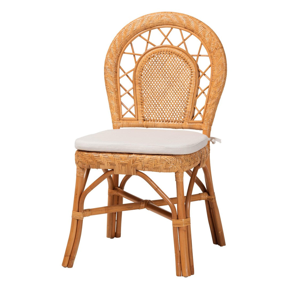 Baxton Studio bali & pari Adam Handwoven Rattan Dining Chair - Curved Backrest, Removable Cushion, Coastal Charm Adam-Light Honey/Rattan-Cushion-DC
