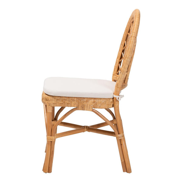 Baxton Studio bali & pari Adam Handwoven Rattan Dining Chair - Curved Backrest, Removable Cushion, Coastal Charm Adam-Light Honey/Rattan-Cushion-DC