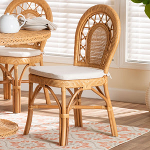 Baxton Studio bali & pari Adam Handwoven Rattan Dining Chair - Curved Backrest, Removable Cushion, Coastal Charm Adam-Light Honey/Rattan-Cushion-DC