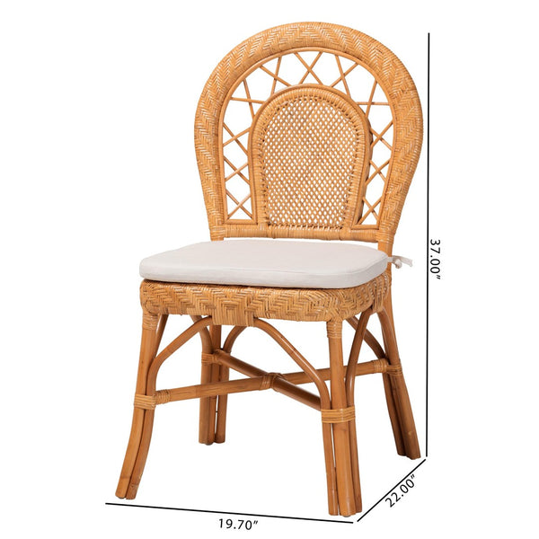 Baxton Studio bali & pari Adam Handwoven Rattan Dining Chair - Curved Backrest, Removable Cushion, Coastal Charm Adam-Light Honey/Rattan-Cushion-DC