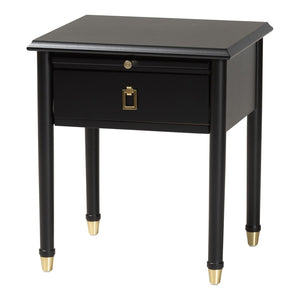 Baxton Studio Baxton Studio Tamra Black Wood Nightstand - Chic Modern Bedside Table with Pullout Shelf & Accents SW8000-90NS-Black-Nightstand