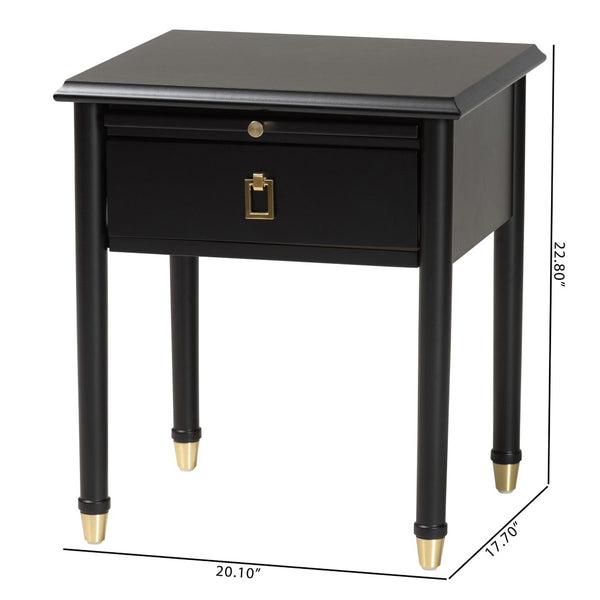 Baxton Studio Baxton Studio Tamra Black Wood Nightstand - Chic Modern Bedside Table with Pullout Shelf & Accents SW8000-90NS-Black-Nightstand