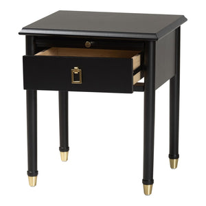 Baxton Studio Baxton Studio Tamra Black Wood Nightstand - Chic Modern Bedside Table with Pullout Shelf & Accents SW8000-90NS-Black-Nightstand