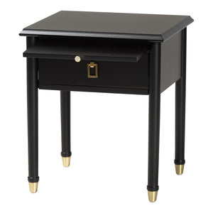 Baxton Studio Baxton Studio Tamra Black Wood Nightstand - Chic Modern Bedside Table with Pullout Shelf & Accents SW8000-90NS-Black-Nightstand