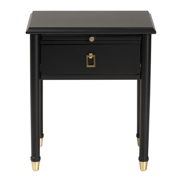 Baxton Studio Baxton Studio Tamra Black Wood Nightstand - Chic Modern Bedside Table with Pullout Shelf & Accents SW8000-90NS-Black-Nightstand
