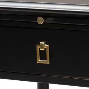 Baxton Studio Baxton Studio Tamra Black Wood Nightstand - Chic Modern Bedside Table with Pullout Shelf & Accents SW8000-90NS-Black-Nightstand