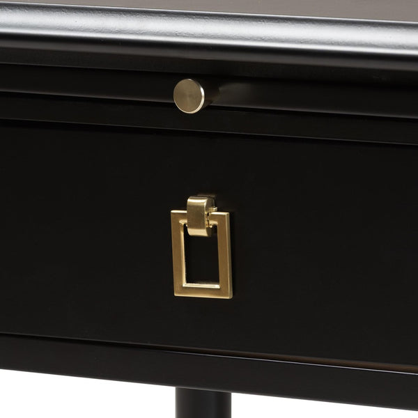 Baxton Studio Baxton Studio Tamra Black Wood Nightstand - Chic Modern Bedside Table with Pullout Shelf & Accents SW8000-90NS-Black-Nightstand