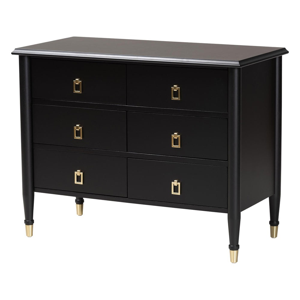 Baxton Studio Baxton Studio Tamra Black Wood Chest - 6-Drawer Elegant Storage Unit with Luxe Metallic Accents SW8000-90CH6D-Black-Chest