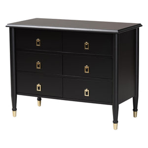Baxton Studio Baxton Studio Tamra Black Wood Chest - 6-Drawer Elegant Storage Unit with Luxe Metallic Accents SW8000-90CH6D-Black-Chest
