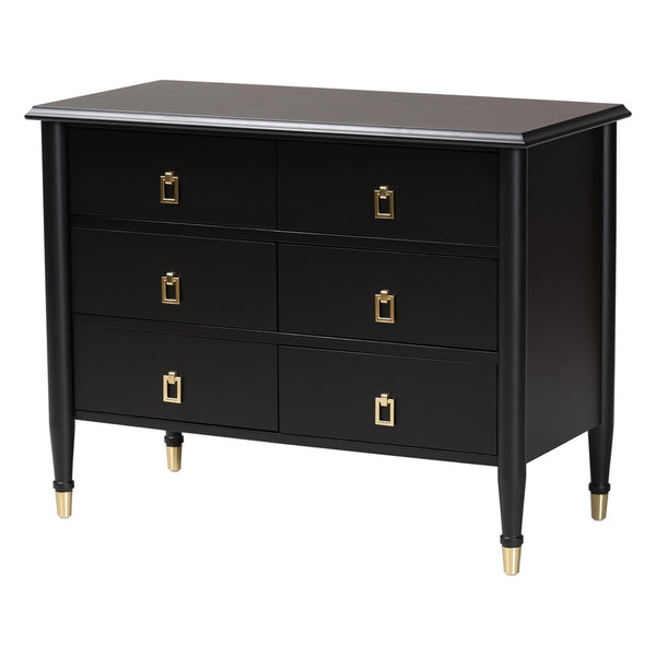 Baxton Studio Baxton Studio Tamra Black Wood Chest - 6-Drawer Elegant Storage Unit with Luxe Metallic Accents SW8000-90CH6D-Black-Chest
