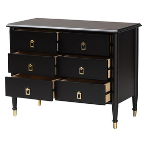 Baxton Studio Baxton Studio Tamra Black Wood Chest - 6-Drawer Elegant Storage Unit with Luxe Metallic Accents SW8000-90CH6D-Black-Chest