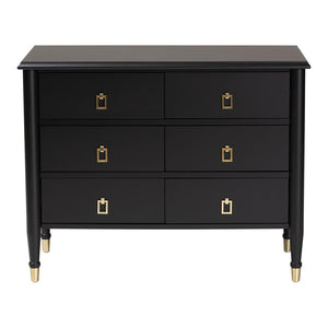 Baxton Studio Baxton Studio Tamra Black Wood Chest - 6-Drawer Elegant Storage Unit with Luxe Metallic Accents SW8000-90CH6D-Black-Chest