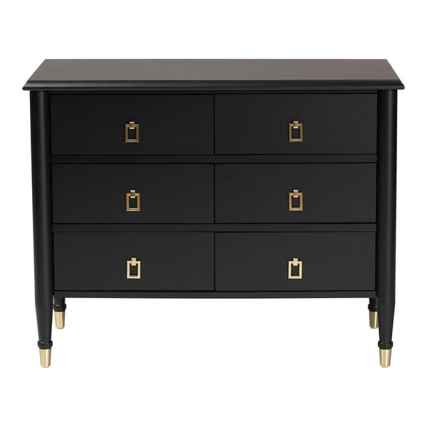 Baxton Studio Baxton Studio Tamra Black Wood Chest - 6-Drawer Elegant Storage Unit with Luxe Metallic Accents SW8000-90CH6D-Black-Chest