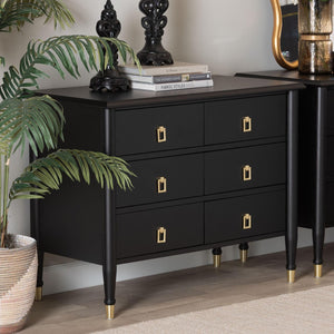 Baxton Studio Baxton Studio Tamra Black Wood Chest - 6-Drawer Elegant Storage Unit with Luxe Metallic Accents SW8000-90CH6D-Black-Chest
